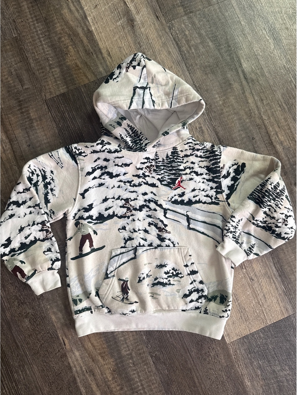 Jordan Brooklyn Holiday Pullover Hoodie sail colorway, retro ski slope graphic